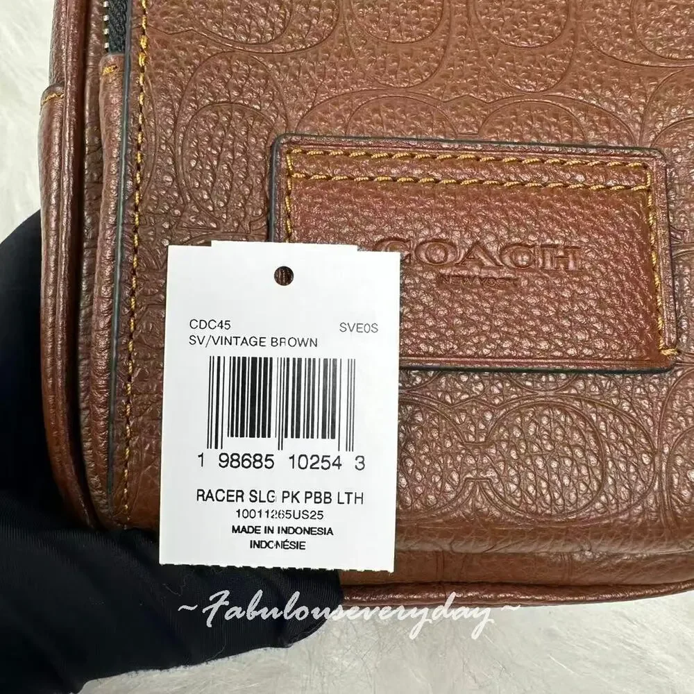 Coach Racer Sling Pack In Signature Leather/Silver/Vintage Brown CDC45 NWT